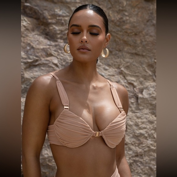 NEW JLUXLABEL Tan Mesh Structured Round Bikini Top - Picture 6 of 16